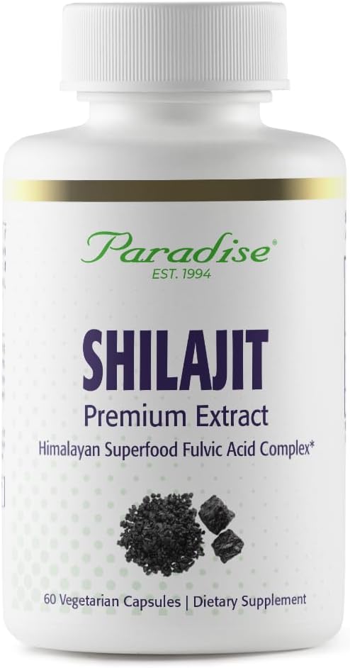 Paradise Herbs Shilajit Extract, Whole Active Plant Extract, Super Potent, Ultra Pure, Vegan, Non-GMO, Gluten Free, Keto, 60 Count Vegetarian Capsules