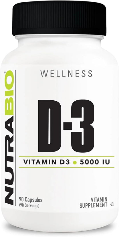 NutraBio Vitamin D (5000 IU), Immune Support - 90 Vegetable Capsules