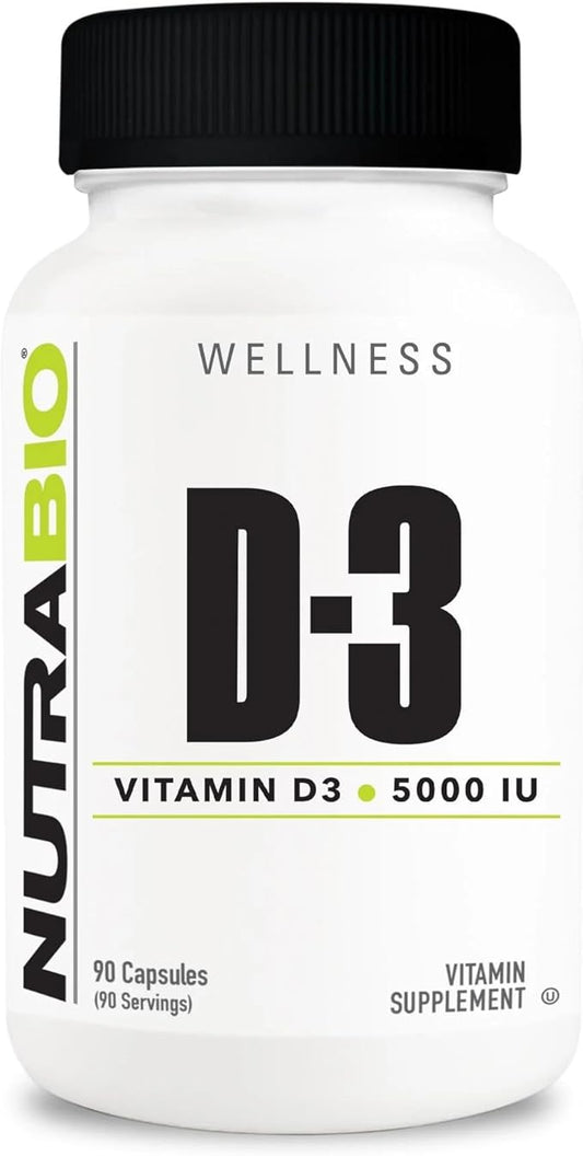 NutraBio Vitamin D (5000 IU), Immune Support - 90 Vegetable Capsules