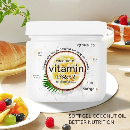 Vitamin D3 10000 IU with 200 mcg MK7 Vitamin K2, Immune & Joint Health Gluten Free, GMO-Free, Dairy Free, 300 Gels (1)