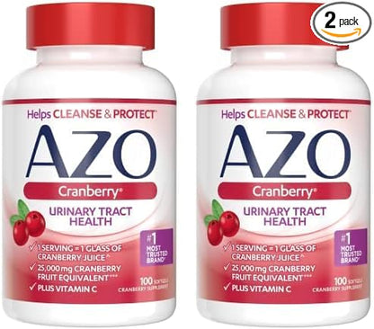 AZO Cranberry Urinary Tract Health Supplement, 1 Serving : 1 Glass of Cranberry Juice, Sugar Free Cranberry Pills, Non-GMO, 3 Month Supply, 100 Softgels (Pack of 2)