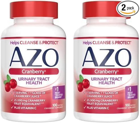 AZO Cranberry Urinary Tract Health Supplement, 1 Serving : 1 Glass of Cranberry Juice, Sugar Free Cranberry Pills, Non-GMO, 3 Month Supply, 100 Softgels (Pack of 2)