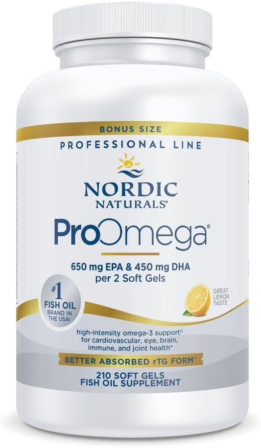 Nordic Naturals ProOmega, Lemon Flavor - 210 Soft Gels - 1000 mg Omega-3 - High-Potency Fish Oil with EPA & DHA - Promotes Brain, Eye, Heart, & Immune Health - Non-GMO - 105 Servings