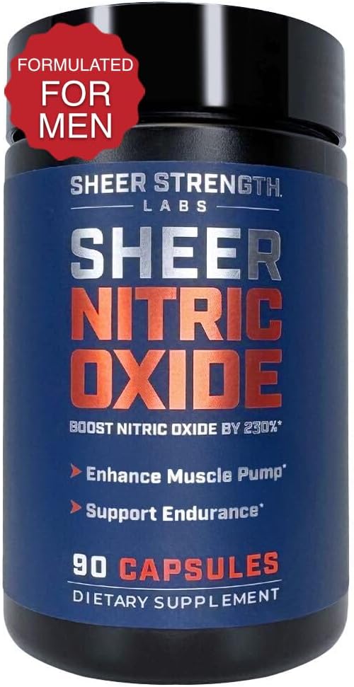 Sheer Strength Labs Nitric Oxide Booster - Clinically Tested for Pumps & Blood Flow - 270% More Nitric Oxide - Nitrosigine Supplement, S7 & Beetroot - Made in USA - 90 Capsules