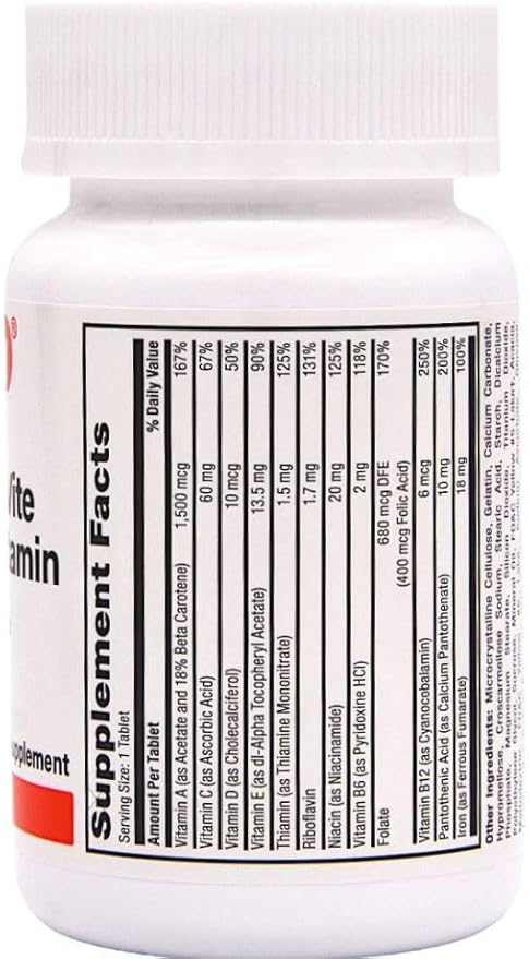 Rugby Tab-A-Vite Multivitamin with Iron and Beta-Carotene Multivitamin/Mineral Supplement - 1000 Tablets