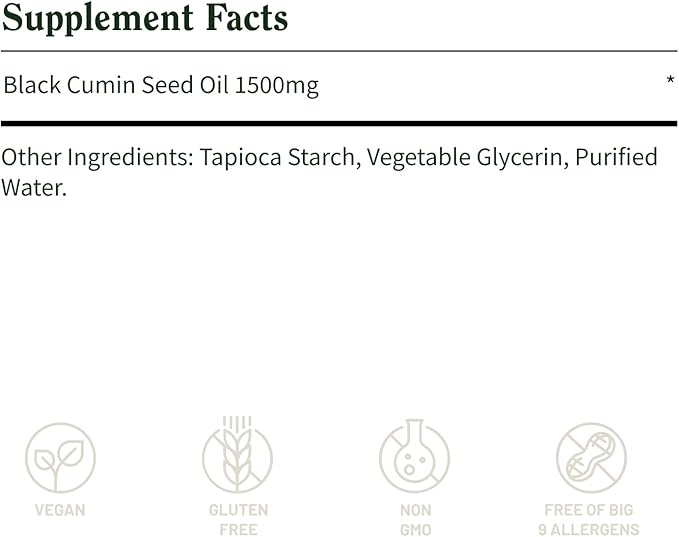 Black Seed Oil Capsules 100% Cold Pressed - Immune Support, Detox Aid, Inflammation Relief, Skin, Hair & Joint Health - Organic Black Cumin Seed, High Potency Nigella Sativa (90 Softgel Capsules)