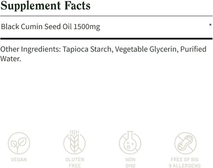 Black Seed Oil Capsules 100% Cold Pressed - Immune Support, Detox Aid, Inflammation Relief, Skin, Hair & Joint Health - Organic Black Cumin Seed, High Potency Nigella Sativa (90 Softgel Capsules)