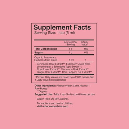 Urban Moonshine Immune Zoom - Stimulates Immune System* - Fast-Acting Immune Booster* with Echinacea, Elderberry & Raw Honey - Immune Support Supplement - Gluten Free Herbal Supplement* - 4.2 Fl Oz
