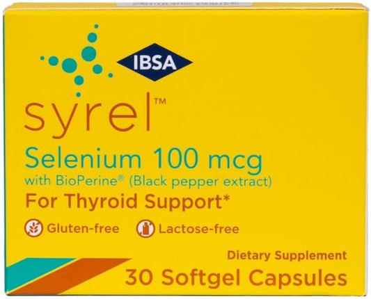 Syrel - Thyroid Support Supplement – 100mcg Selenium and 5mg BioPerine - 30 Soft- Gel Caps for Increased Bioavailability and Absorption - Gluten-Free, Lactose-Free, Sugar-Free, Non-GMO