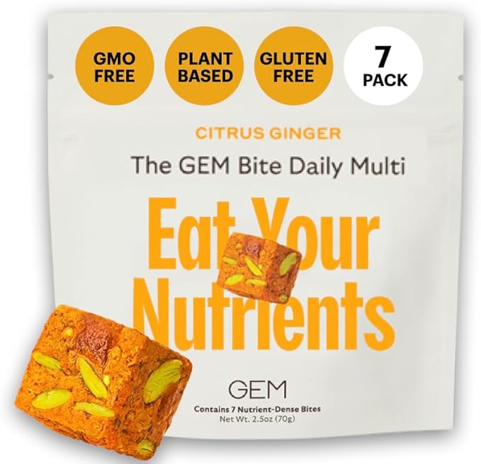 GEM Daily Multivitamin for Women & Men, with 20+ Vitamins & Minerals Like zinc, Vitamin D, B, K, Folic Acid, Turmeric, Fiber and prebiotics, Beta Glucan GLP-1 Support, Brain, & Immunity (7 Day Trial)
