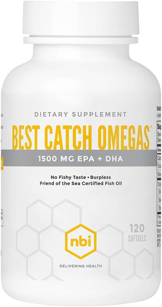 Best Catch Omegas High Potency Omega-3 | EPA + DHA for Heart, Brain Support | Best Absorption | Sustainably Sourced | Burpless Formula | Natural Lemon Scent | 120 Softgel Capsules