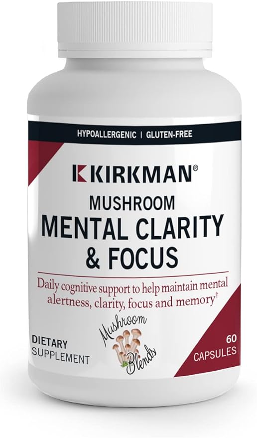 Kirkman - Mushroom Mental Clarity & Focus - 60 Capsules - Daily Cognitive Support - Hypoallergenic