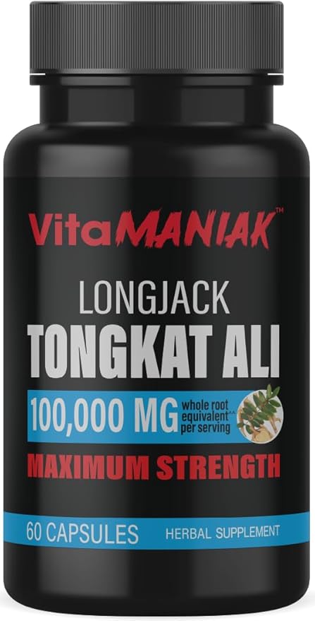 Longjack Tongkat Ali Capsules for Men High Potency 100:1 Extract, 1000mg Per Serving, Herbal Supplement, 60 Capsules