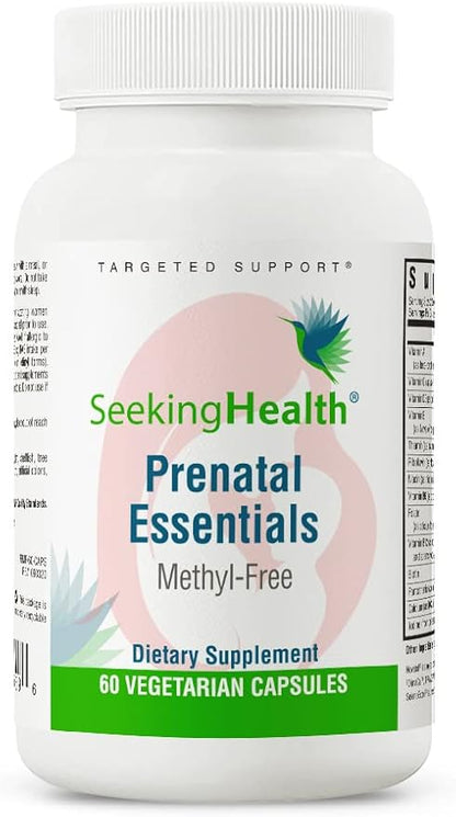 Seeking Health Prenatal Essentials Methyl-Free, Folate, Vitamin B12, Methylation Support, Multivitamin to Support Fertility, Conception, Pregnancy and Breastfeeding, Vegetarian (60 Capsules)
