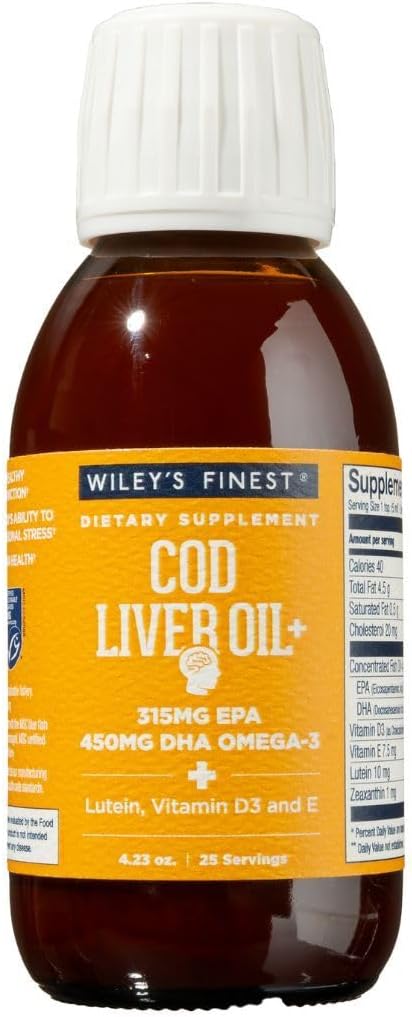 Wiley's Finest Cod Liver Oil - Orange Flavored Omega-3 Fish Oil Supplement - 765mg Omega-3s - 4.23 Oz (25 Servings)