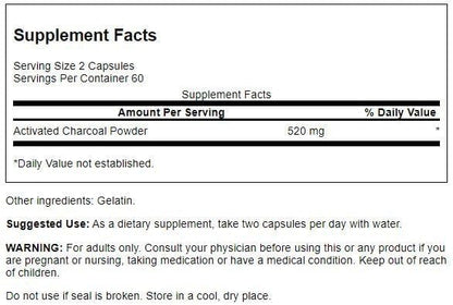 Swanson Activated Charcoal - Natural Supplement Supporting Healthy Absorption - Helps w/Bloating & Maintaining Bowel Regularity - (120 Capsules, 520mg per Serving)
