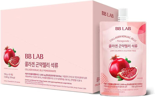 BB LAB Collagen Konjac Jelly, Pomegranate, (10 Packs/52.9 oz) - 5 Calories, Sugar-Free, Fish Collagen Peptide 1,000 mg, Low carb/Drinkable Zero Sugar Jelly Dessert, Dietary Fiber, Gluten-Free