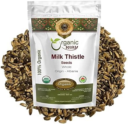 Organic Way Whole Milk Thistle Seeds (Silybum marianum) - European Wild-Harvest, Organic & Kosher Certified, Vegan, Non GMO & Gluten Free, USDA Certified, Origin - Albania (2 Oz)