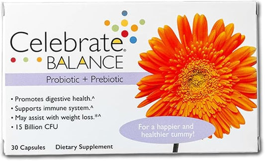 Celebrate Vitamins Balance Probiotic + Prebiotic - Post Bariatric Surgery Daily Supplement for Women & Men, 28.5 Billion CFU - Supports Digestive & Immune Health, Gluten Free (30 Capsules)