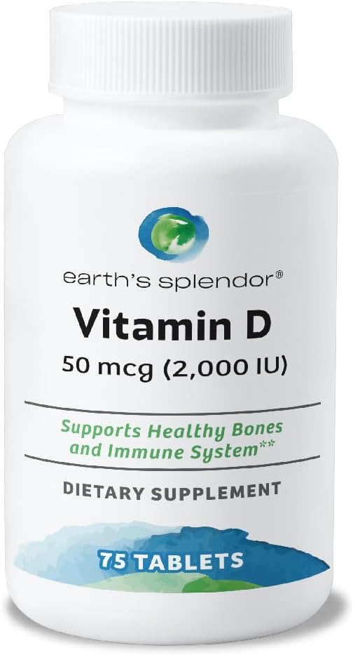 Earth's Splendor Vitamin D 2,000 IU - Support Immune System Health, Support Strong Bones - 75 Count