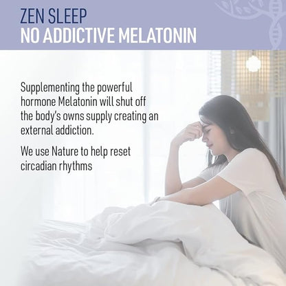 Zen Sleep | Non-Addictive Sleep Aid w/Adrenal Support. Contains Magnesium and Organic Herbs; Chamomile, Lemon Balm, Passion Flower, No melatonin