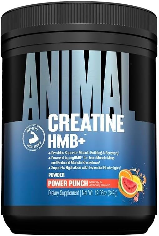 Animal Creatine with Full Dosage 3g HMB – Muscle Growth, Strength & Energy Support – Easy Mix and Delicious Taste - HMB + Electrolytes – 30 Servings – Power Punch