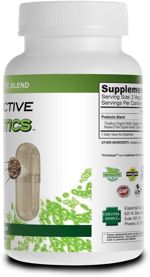 Triactive Prebiotics Capsules - Organic Tricelium Mushroom Blend, Pure Acacia, VitaFiber Prebiotic Supplement - Natural, Vegan, Non-GMO Prebiotics For Women & Men - 60 Veggie Capsules