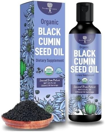 Organic Black Cumin Seed Oil-USDA-Cold Pressed –up to 6X Stronger Thymoquinone - Pure Nigella Sativa Cumin Seeds -Premium Supplement for Immune Support, Skin & Hair (8.5 oz)