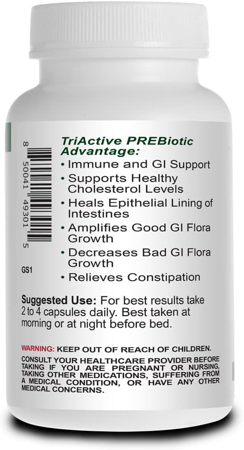 Triactive Prebiotics Capsules - Organic Tricelium Mushroom Blend, Pure Acacia, VitaFiber Prebiotic Supplement - Natural, Vegan, Non-GMO Prebiotics For Women & Men - 60 Veggie Capsules