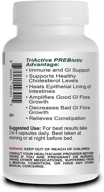 Triactive Prebiotics Capsules - Organic Tricelium Mushroom Blend, Pure Acacia, VitaFiber Prebiotic Supplement - Natural, Vegan, Non-GMO Prebiotics For Women & Men - 60 Veggie Capsules