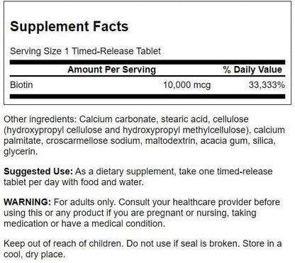 Swanson Biotin - Timed-Release 10,000 mcg 60 Tabs (4 Pack)