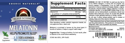 Source Naturals Sleep Science Melatonin 2.5mg Sleep Support Peppermint Flavor That Promotes Restful Sleep and Relaxation - Supports Natural Sleep/Wake Patterns and Rhythms - 120 Lozenges