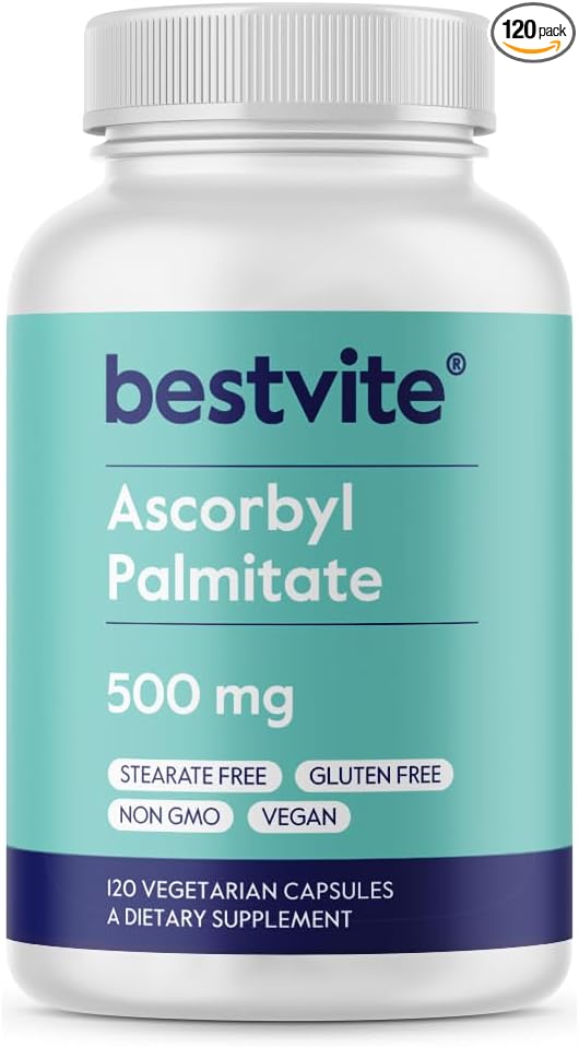 BESTVITE Ascorbyl Palmitate 500mg (120 Vegetarian Capsules) - No Stearates - No Fillers - No Flow Agents