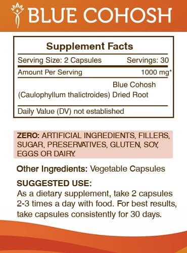 Secrets of the Tribe Blue Cohosh 60 Capsules, Made with Vegetable Capsules and Responsibly farmed Blue Cohosh (Caulophyllum Thalictroides) Dried Root (60 Capsules)