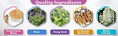 Flow and Glow Natural Hormone Balance for Women - PMS & Menopause Relief for Cramps, Mood Swings & Night Sweats with Donq Quai & Black Cohosh for Menopause - 60 Vegan Capsules (1 Pack)