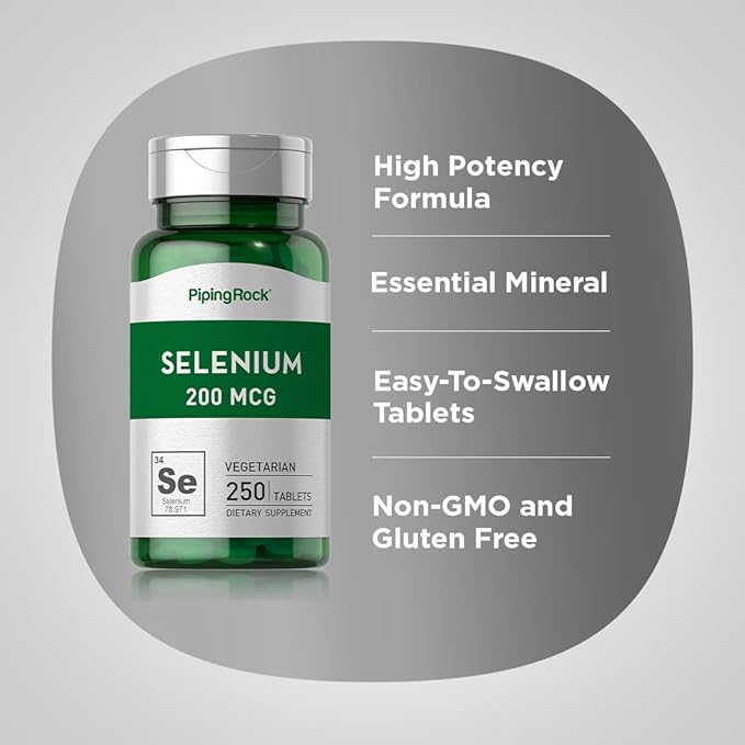 Piping Rock Selenium 200mcg Supplement | 250 Tablets | Vegetarian, Non-GMO, Gluten Free