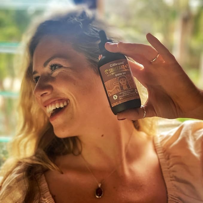 Lifecykel - Shiitake Mushroom Extract with Kakadu Plum- Hair, Skin & Nail Support, Anti Aging Supplement- 100% Organic Mushrooms, Immune Boosting, Vitamin C Made in The US- 2 Fl oz(Packaging May Vary)