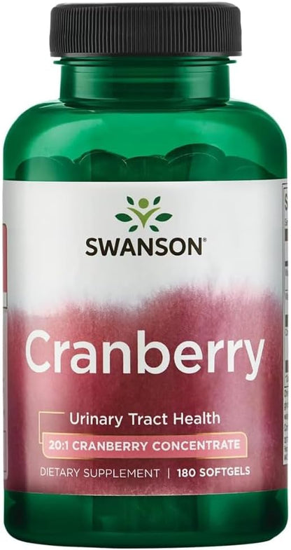 Swanson Cranberry - Supports Urinary Tract Health, Bladder Control & Promotes Healthy Kidney Function - Supplement Made with 20:1 Cranberry Juice Concentrate - (180 Softgels)
