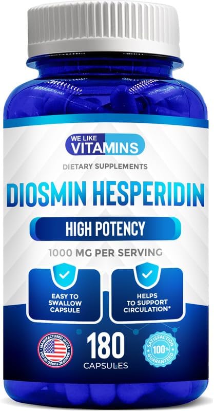 We Like Vitamins Diosmin Hesperidin 1000mg – 180 Capsules – 90 Day Supply - Diosmin and Hesperidin Supplement – Helps to Support Healthy Circulation, Veins, Capillaries, and Lymphatic Drainage