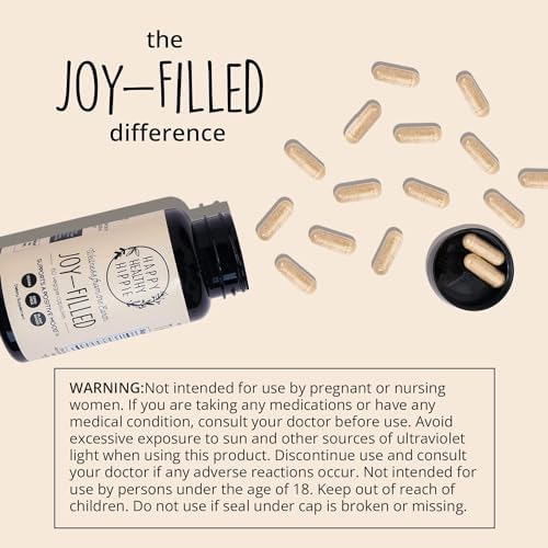 Joy-Filled Mood Support Supplement with St. Johns Wort 180 Ct | Rhodiola Rosea, Eleuthero, Ashwagandha | Stress Relief – Helps Calm The Mind & Body | 100% Plant-Based Happy Pills | Herbal Adaptogens