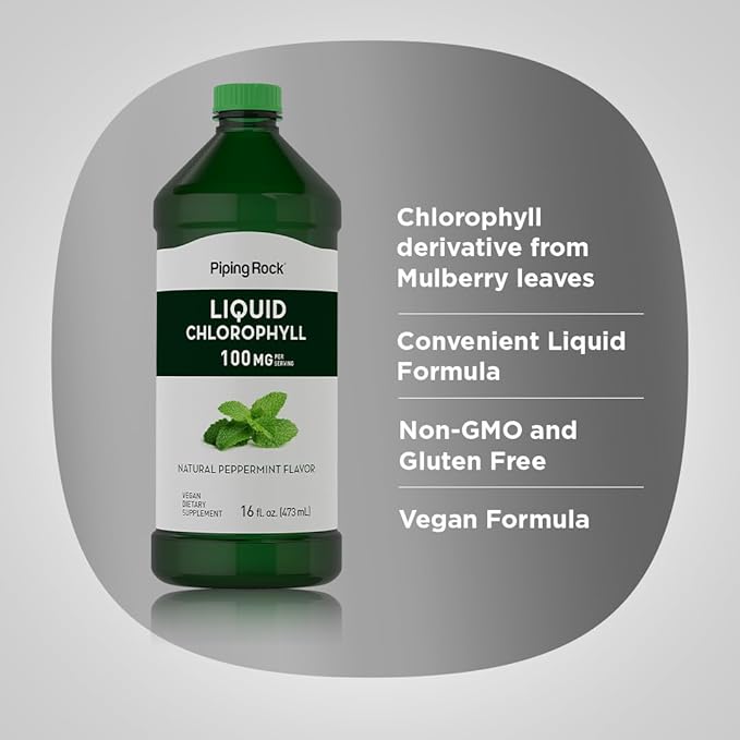 Piping Rock Liquid Chlorophyll 100mg | 16 oz | Mint Flavor | for Women & Men | Vegan, Non-GMO, and Gluten Free Formula