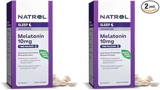 Natrol Sleep Advanced Melatonin Time Release Tablets, Nighttime Sleep Aid, 10mg, 60 Count (Pack of 2)