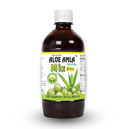 Basic Ayurveda Aloe Amla Mix Juice | Blend of Aloe Vera & Amla Fruit | First Press Virgin Juice | Plant-Based Daily Drink | Vegan & Non-GMO | 32.46 Fl Oz (960ml)