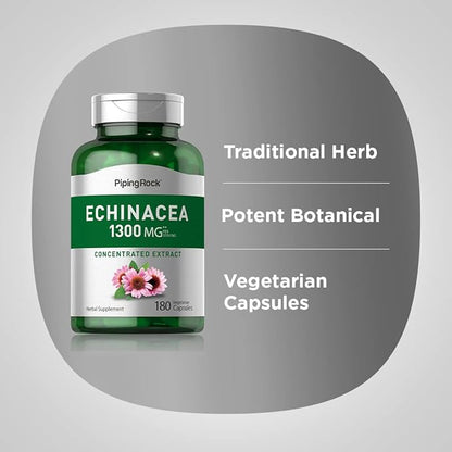 Piping Rock Echinacea Extract Capsules 1300mg | 180 Count | Herbal Supplement | Vegetarian, Gluten Free, Non-GMO