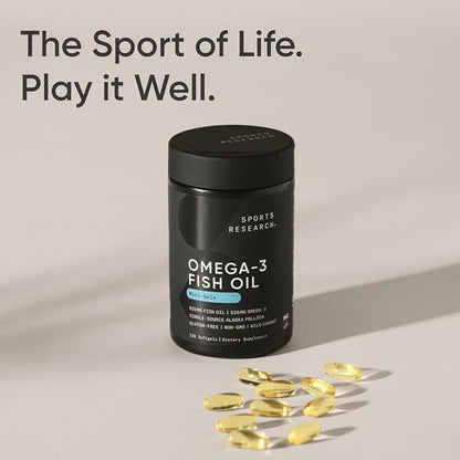 Sports Research Fish Oil Mini-Softgels - Easy to Swallow Omega-3 Fatty Acids from Wild Caught Alaska Pollock Supporting Brain & Heart Health - 625mg, 120 Capsules