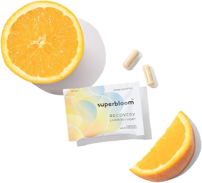 superbloom Recovery Liver Support | Liver Detox with DHM, Turmeric, Milk Thistle | 10 Sachets, 20 Capsules | Enjoy The Night, Own The Morning