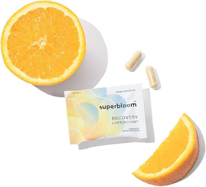 superbloom Recovery Liver Support - 2 Pack | Liver Detox with DHM, Turmeric, Milk Thistle | 10 Sachets, 20 Capsules | Enjoy The Night, Own The Morning