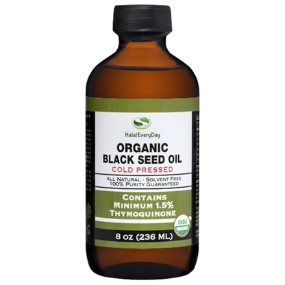 Organic Black Seed Oil - USDA Certified Cold Pressed Glass Bottle Over 1.5% Thymoquinone 3X strength Turkish Black Cumin Nigella Sativa non-GMO 100% Pure Blackseed Oil (8oz Glass Bottle)