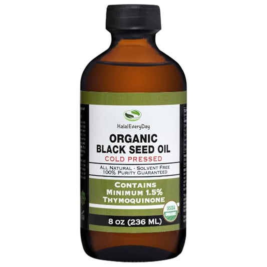 Organic Black Seed Oil - USDA Certified Cold Pressed Glass Bottle Over 1.5% Thymoquinone 3X strength Turkish Black Cumin Nigella Sativa non-GMO 100% Pure Blackseed Oil (8oz Glass Bottle)