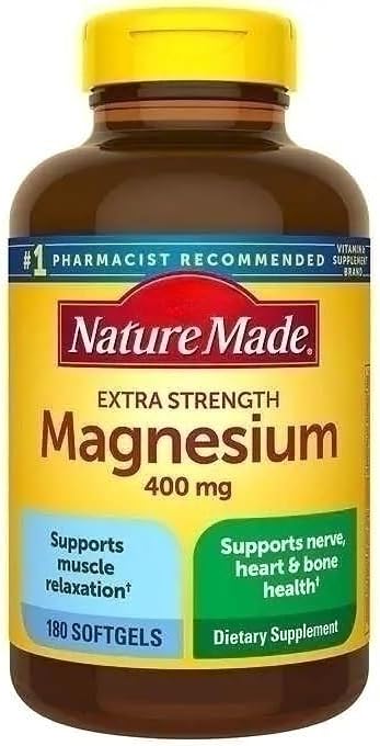 Nature Mades Extra Strength Magnesium 400 mg., 180 Softgels Bundle - Gluten Free - Vitamins, Minerals & Supplements for Muscle, Bone & Heart